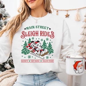 Retro Mickey Minnie Main Street Sleigh Rides Sweatshirt, Magic Christmas Sweater, Disney Christmas Sweat, Mickey Minnie Christmas Sweatshirt