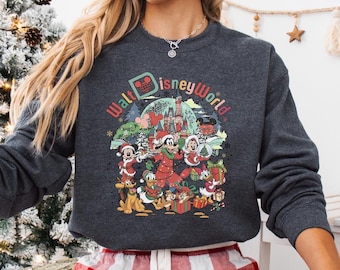 Retro Walt Disneyworld kersttrui, Mickey en vrienden kersttrui, kersttrui familie, Disney kerstvakantie 2025