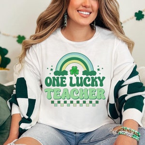 Sudadera con la frase "One Lucky Teacher", suéter para el día de San Patricio, sudadera con la frase "Lucky Teacher", suéter con el trébol del día de Irlanda