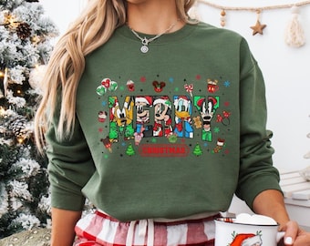 Retro Disney Merry Christmas Sweatshirt, Mickey and Friends Merry Christmas Sweater, Disney Family Christmas Hoodie, Matching Group Sweater