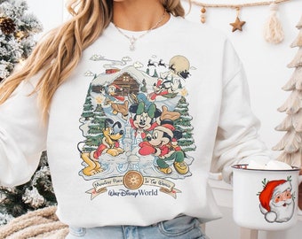 Sudadera con capucha de Disneyworld Merry Christmas, sudadera con capucha de personajes de Walt Disneyworld, suéter retro navideño de Mickey y sus amigos, temporada navideña de Disney