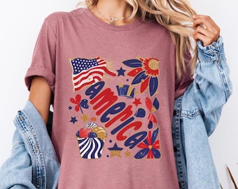 Vintage Floral America Shirt, Patriotic Shirts, 4th of July Shirt, Floral American Flag Tee, American Flag Shirt, America Tee,Patriotic Gift
