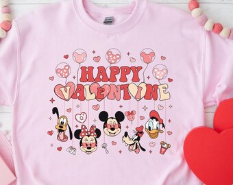 Disney Happy Valentine-tröja, alla hjärtans dag-tröja, Disney-tröja för par, Musse Pigg och vänner Disney-tröja, Disney Alla hjärtans dag-present