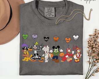 Comfort Colors Disney Halloween Shirt, Mickey and Friends Halloween Balloon Shirt, Disney Halloween Tees, Disney Halloween Skeleton Shirts