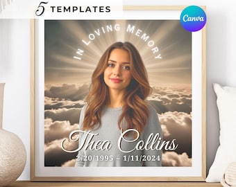 Foto conmemorativa personalizable Fondo de cielo al atardecer 5 plantillas prediseñadas Plantilla de fondo conmemorativo Plantilla de Canva en memoria amorosa