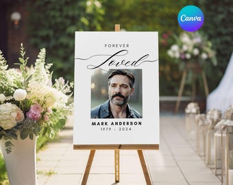 Funeral Welcome Sign Forever Loved Sign Printable Memorial Sign Minimalist Funeral Photo Poster Funeral Canva Template Celebration Of Life