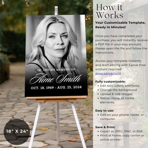 May include: A black and white memorial sign on an easel, featuring a portrait of a woman and the text "In Loving Memory of Aime Smith, Oct. 18, 1969 - Aug. 25, 2024." The sign is 18" x 24".