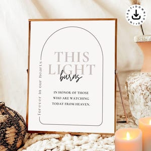 Forever In Our Hearts Sign This candle burns Memorial Table Sign Minimalist Wedding Memorial Sign wedding reception Memorial sign