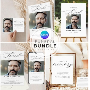 Minimalist Funeral Bundle Forever Loved Funeral Program Template Memorial Set Memorial funeral invite Memorial Package Celebration of Life