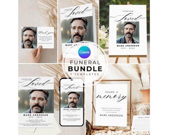 Minimalist Funeral Template Bundle, Memorial Program (Canva)