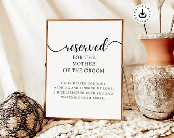 Letrero conmemorativo de boda, reservado para la madre del novio (descarga digital PNG)