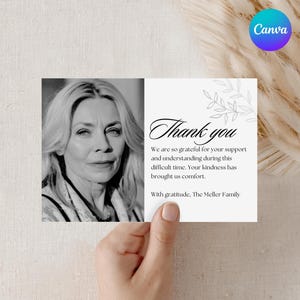 Minimalistyczna kartka z podziękowaniami za pogrzeb Canva Szablon Edytowalna kartka pamiątkowa Edytowalna kartka pamiątkowa Prosta kartka pogrzebowa Płaska kartka z podziękowaniami