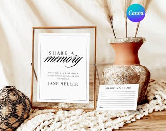 Share a Memory Sign and Card Minimalist Memory Cards for Funeral Sign Guest Book Alternative Memory Box card Printable Celebration of Life