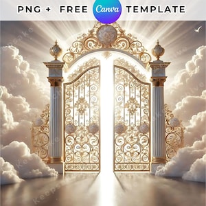 Gold Memorial  Background png Gate to Heaven Background In loving Memory png Sublimation Shirt design Heaven Backdrop Canva Template