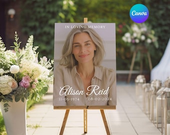 Funeral Memorial Sign  Celebration of Life  Memorial Board  In Loving Memory Poster Template Minimalistic Template Canva Memorial Service