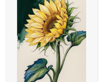 Vintage Sunflower Art Print: Botanical Home Decor