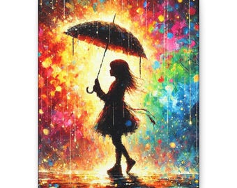 Colorful Girl with Umbrella Canvas Art: Modern Home Decor