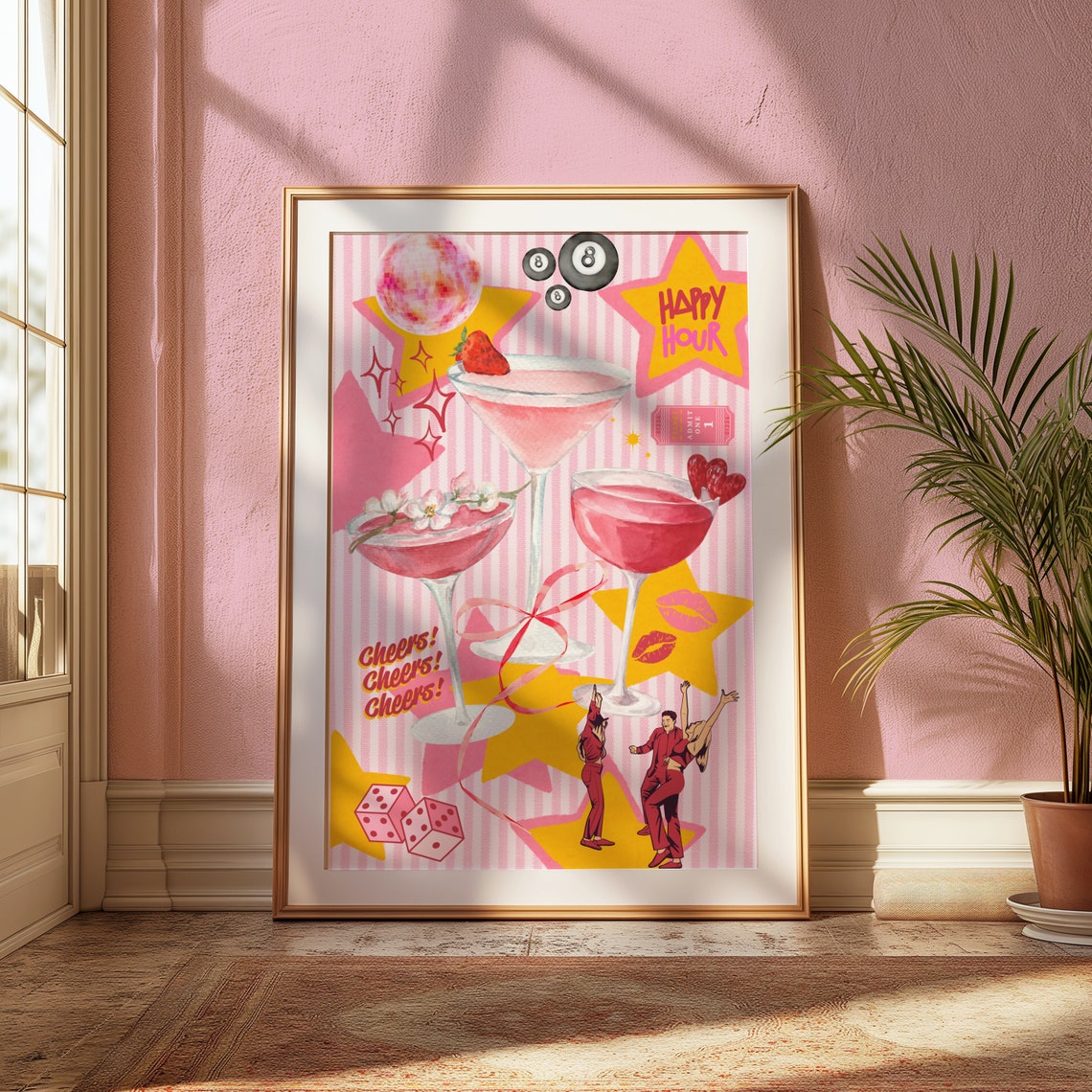 Pink Bar Cart Print, Bar Cart Decor, "cheers to Ideas" Martini Print ...