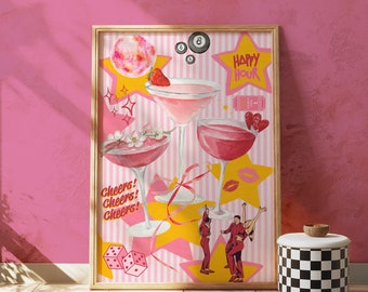 Pink Bar Cart Print, Bar Cart Decor, "Cheers to Ideas" Martini Print, Retro Bar Cart Art, Cute Bar Cart, Cocktail Art Print, Bar Sign, PNG