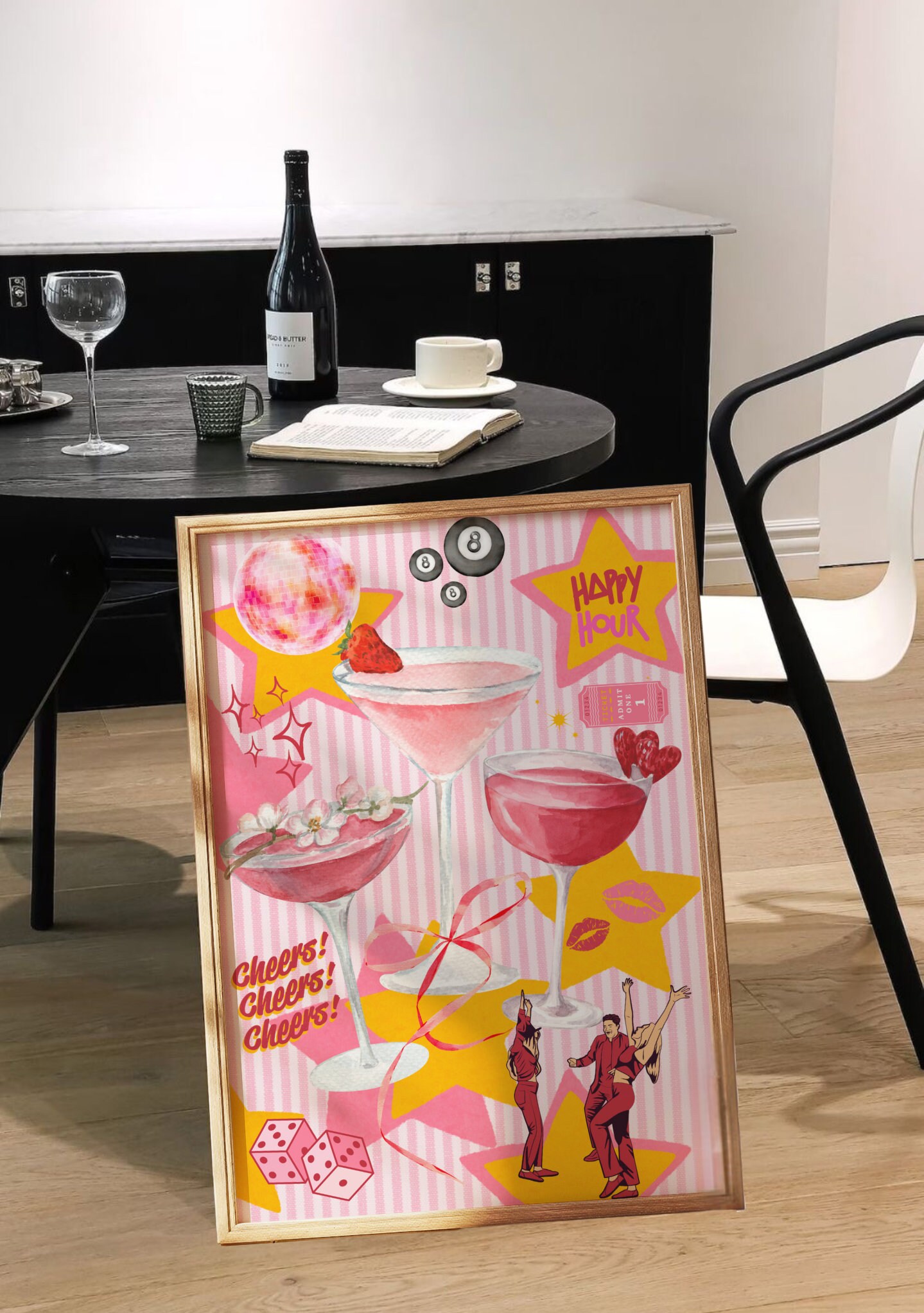 Pink Bar Cart Print, Bar Cart Decor, "cheers to Ideas" Martini Print ...