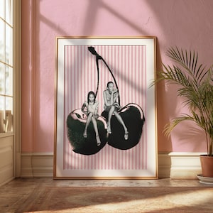 Impresión retro de moda, arte de pared imprimible, Femme Fatale, estética, impresiones de póster rosa, arte de pared, decoración de habitación rosa, arte de pared de cereza para apartamento