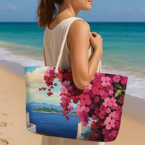 Floral Paradise Beach Tote Bag – Summer Vacation Travel Bag with Coastal and Bloom Design