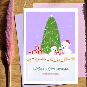 Bewerkbare kerstkaartsjabloon | Leuke kerstkaart | Leuke kerstkaart dieren | Besneeuwde kerstkaart | Digitale kaart