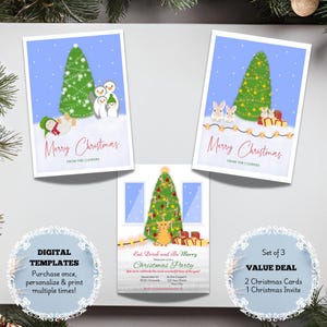 Set van 3 bewerkbare kerstkaarten en uitnodigingssjabloon | Leuke kerstkaarten | Leuke kerstuitnodiging | Digitale kaarten en digitale uitnodiging