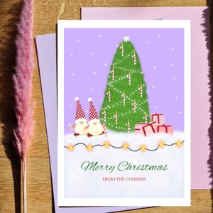 Bewerkbare kerstkaartsjabloon | Leuke kerstkaart | Leuke kerstkaart kabouters | Besneeuwde kerstkaart | Digitale kaart