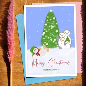 Modello modificabile per biglietto di Natale / Biglietto di Natale carino / Biglietto di Natale con pinguini / Natale innevato / Biglietto di Natale con pupazzo di neve / Biglietto digitale