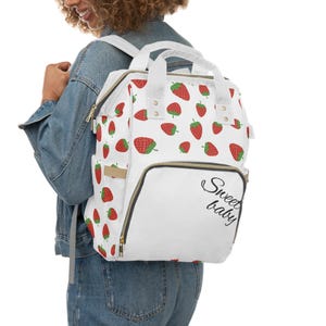 Sweet Strawberry Multifunctional Diaper Backpack | Stylish Baby Bag, Cute Maternity Gift, Travel Essentials, Toddler Gear, Baby Shower