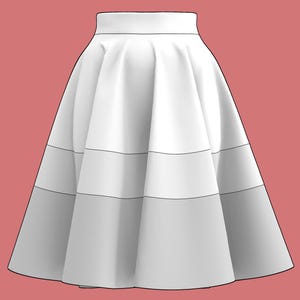 Puede incluir: Una falda blanca con silueta acampanada y tres bandas horizontales.