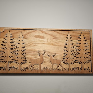 Arte de pared de madera hecho a mano / Diseños rústicos de ciervos y siluetas de la naturaleza / Decoración de cabañas, obras de arte de cabañas, ideas para regalos de bosques