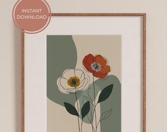 Color Ranunculus Flowers Art Print | Instant Digital Download | Botanical Art Print | Master Bedroom Decor | Aesthetic Home Decor | Art Gift