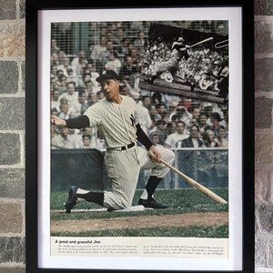 Framed 1960 Joe Dimaggio Magazine Page Old Timer's Game 56 Game Hit Streak