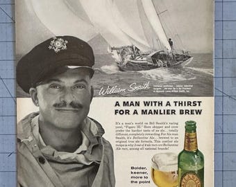 1962 Print Ad William Snaith Racing Yacht Skipper Ballantine Ale