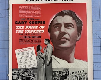 1943 Pride of the Yankees Movie Print Ad Gary Cooper