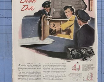 VTG 1944 Orig Magazine Print Ad DuBarry Make Up Beauty Blind Date WW2
