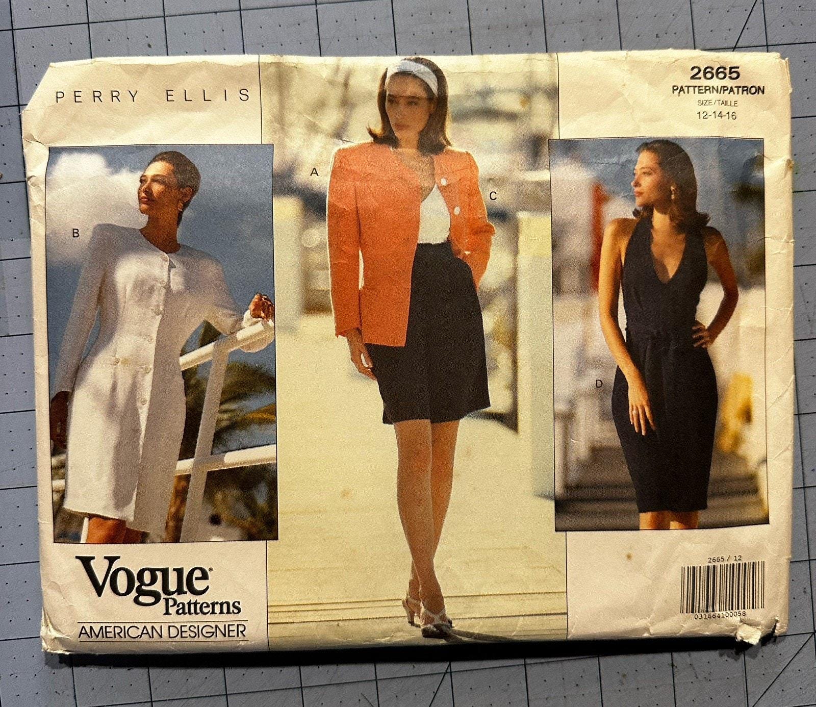 Perry Ellis, UNCUT Vogue Patterns Perry Ellis 2665 Women's Jacket Dress Size 12-16