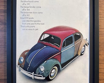 Framed 1964 Volkswagen Bug Beetle Multicolor Rainbow Original Print Ad