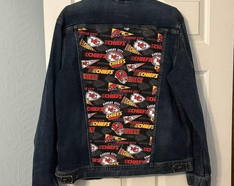 Upcycled Men's Jean Jacket XL Kansas City Chiefs NFL