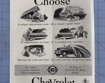 Choose Chevrolet Super Service WWII 1940’s Print Ad