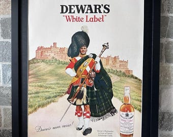 Framed 1967 Dewar's Scotch Edinburgh Castle Vintage Print Ad Whiskey White Label