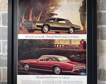 Framed 1967 Ford Thunderbird 2-door Coupe 4-door Classic Car Photo Ad
