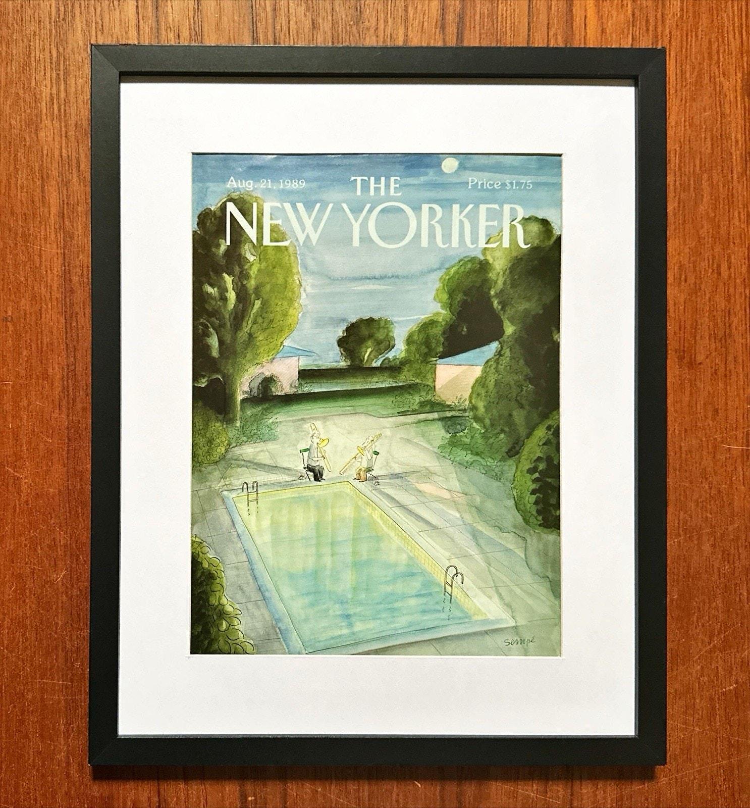 Framed 1989 the New Yorker Magazine August 21 Cover Sempe Pool
