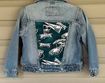 Upcycled Child's Denim Jacket Philadelphia Eagles Size 4