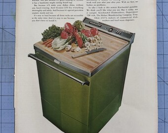 1967 Print Ad Kitchen Aid Dishwasher Portable Butcher Block Top