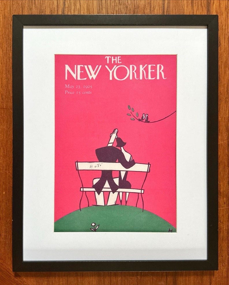 Framed 1925 The New Yorker Magazine May 23 Mikey Couple on Bench image 1