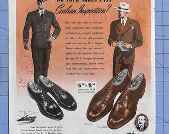 1944 Vintage Original Douglas Shoes Mens WW2 Era War Soldier Print Ad