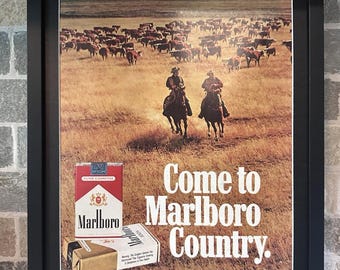 Framed 1972 Marlboro Come To Marlboro Country Print Ad Cowboys Cattle